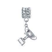 Set of 2 Sports Champion Trophy Dangle Tennis Racquet Charm Bead Sterling Silver