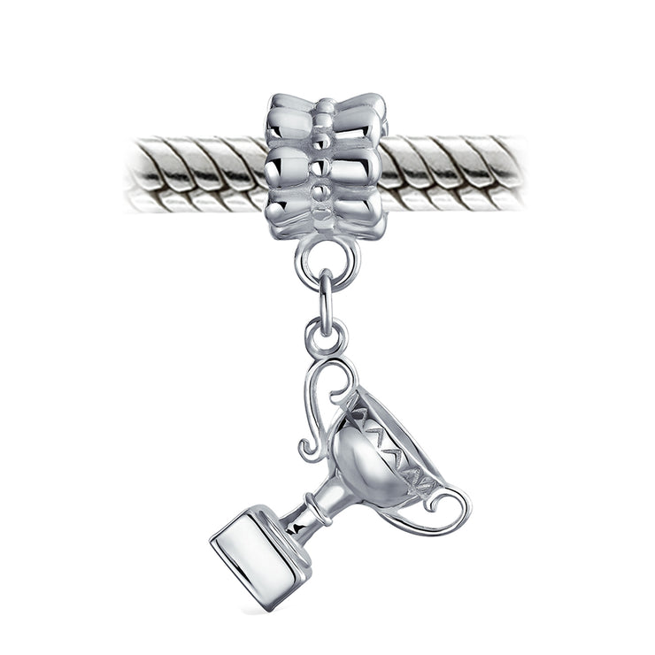 Set of 2 Sports Champion Trophy Dangle Tennis Racquet Charm Bead Sterling Silver