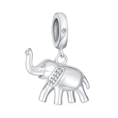 Trunk Up Elephant Dangle Charm Bead Sterling Silver for European Bracelet