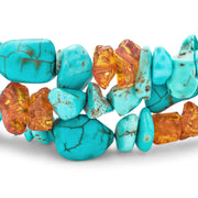 Statement Blue Turquoise Amber Resin Multi Strand Bracelet with Silver Clasp