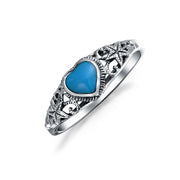 Starfish Enhanced Turquoise Heart Band Ring .925 Sterling Silver