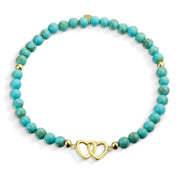 Heart BFF Turquoise Bead Bracelet Gold Plated .925 Sterling Silver