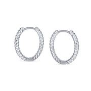 Lightweight Dainty Hoop Huggie Earrings Twist Huggies Sterling Silver 0.60 Inches