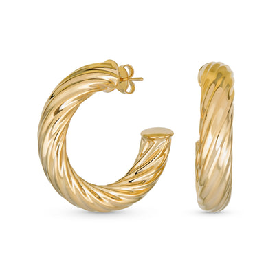 Classic Twisted Rope Hoop Huggie Earrings Gold Plated Brass 1.5 Inch