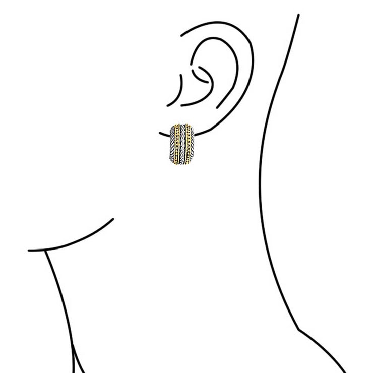 Two Tone Rope Half Hoop Clip on Earrings Ears 14K Gold Silver Plated