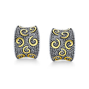 Set of 2 Egyptian Greek Bali Swirl Clip-On Earrings Wide Half Hoop Gold Plated