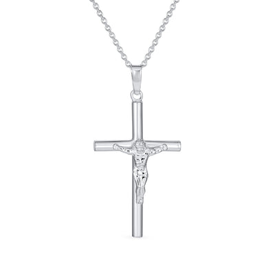 Simple Unisex Religious Jesus Crucifix Cross Pendant Necklace Silver