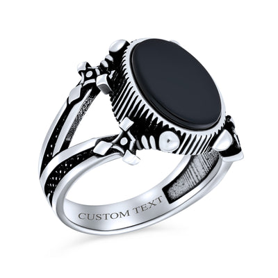 Mens Silver Ring: Vintage Biker Jewelry with Black Onyx Gemstone Sterling Silver