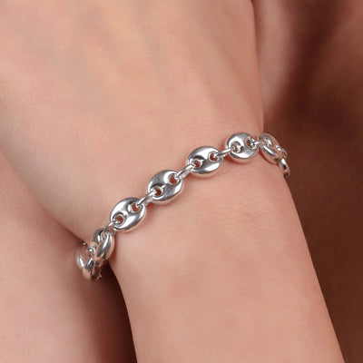 Unisex Anchor Puff Mariner Chain Bracelet .925 Sterling Silver 9MM