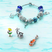 Tropical Vacation Umbrella Beach Chair Dangle Charm Bead Enamel Sterling Silver