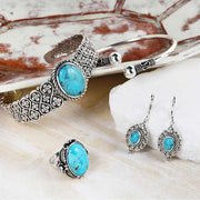 Vintage Oval Filigree Blue Turquoise Drop Western Earrings .925 Silver