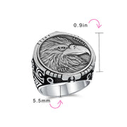 Patriotic USA Bird Eagle Head Coin Ring for Men Oxidized .925 Sterling Silver