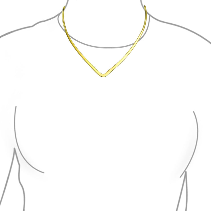 Slender V Shape Choker Necklace for Teens 14K Yellow Gold Plated Modern Style