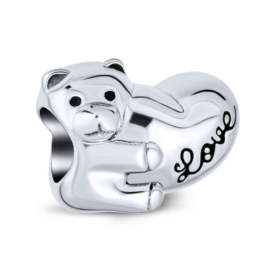 Valentine LOVE Heart Teddy Bear Charm Bead for Tween Daughter Sterling Silver