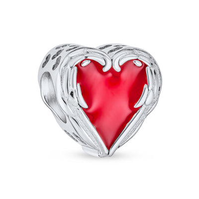 Valentine Vintage Enamel Red Heart Charm Bead Sterling Silver for European Bracelet