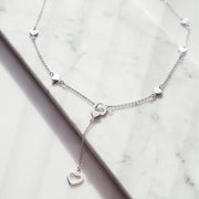 Open Heart Lariat Pendant Y Necklace .925 Sterling Silver 17 Inch
