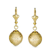 Elegant Vintage Diamond-Cut Drop Ball Earrings 18K Gold Plated Lightweight 12MM