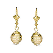 Elegant Vintage Diamond-Cut Drop Ball Earrings 18K Gold Plated Lightweight 10MM