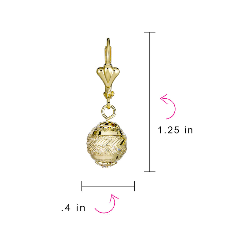 Elegant Vintage Diamond-Cut Drop Ball Earrings 18K Gold Plated Lightweight 10MM