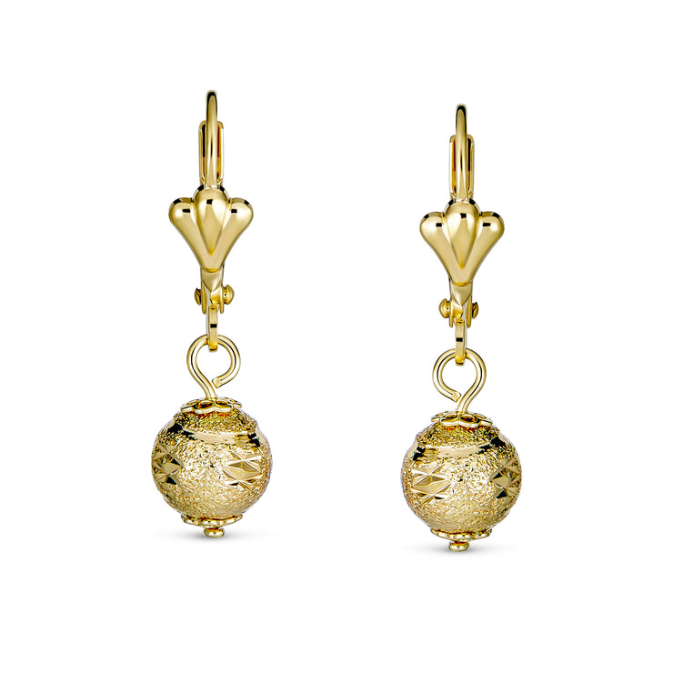 Elegant Vintage Style 6MM Drop Ball Earrings Gold Plated Lightweight Dangle