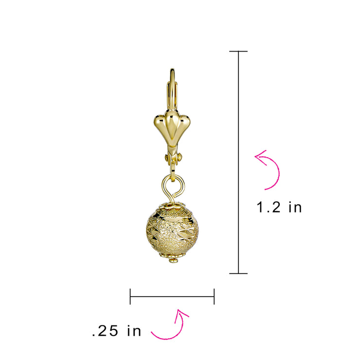 Elegant Vintage Style 6MM Drop Ball Earrings Gold Plated Lightweight Dangle