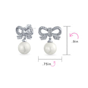 Victorian Dangle Chandelier Earrings with Ribbon CZ and Simulated Pearl Bow