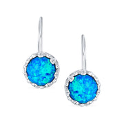 Dangle Gemstone Earrings Vintage Style Blue Opal Birthstone in Sterling Silver