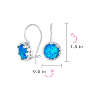 Dangle Gemstone Earrings Vintage Style Blue Opal Birthstone in Sterling Silver