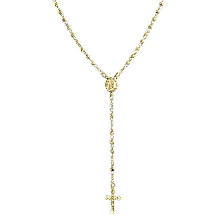 18K Gold Plated Virgin Mary Rosary Necklace for Teens with Crucifix Charm