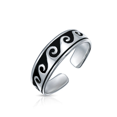 Nautical Aloha Hawaiian Ocean Waves Midi Toe Ring in Oxidized Sterling Silver