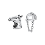 Set of 2 Western Horse and Jockey Equestrian Cap Hat Charm Bead Sterling Silver