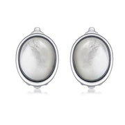 Oval MOP Bezel Dome Button Style Clip On Earrings Ears Silver Plated