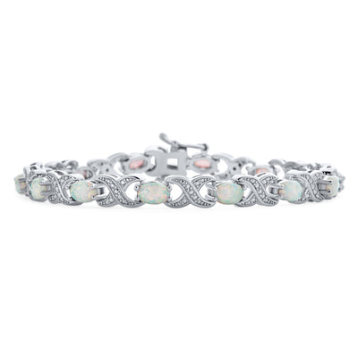 White Created Opal Infinity Bracelet .925 Silver October Birthstone