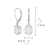 Classic White Opal Oval Solitaire Dangle Gemstone Earrings in Sterling Silver