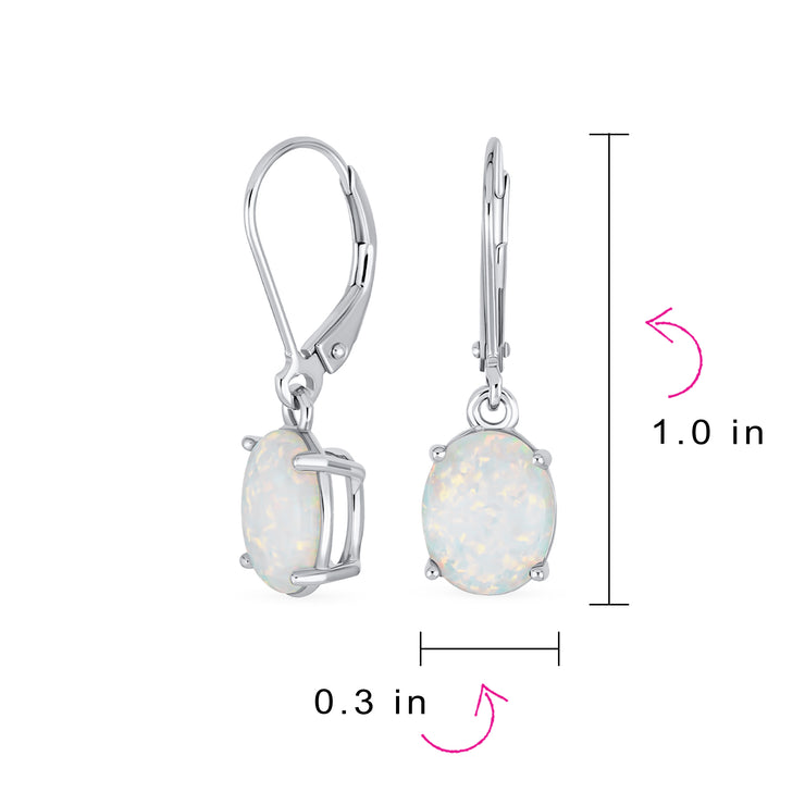 Classic White Opal Oval Solitaire Dangle Gemstone Earrings in Sterling Silver