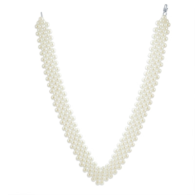 Bridal Collar Necklace V Shaped Imitation Pearl Rhodium Plated 16 Inch
