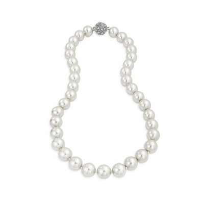 White Strand Necklace Crystal Clasp Imitation Pearl 10MM 16 inch