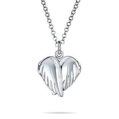 Guardian Angel Wing Feather Heart Photo Locket Pendant .925 Silver SM