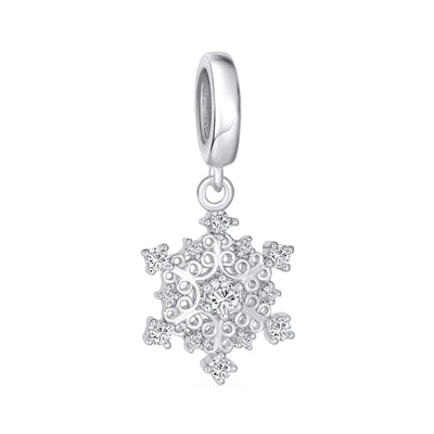 Christmas Charm Bead Snowflake Crystal for European Bracelet Sterling Silver