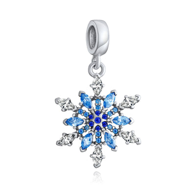 Christmas Charm Bead Ice Blue Crystal Snowflake for Winter Holiday Bracelets