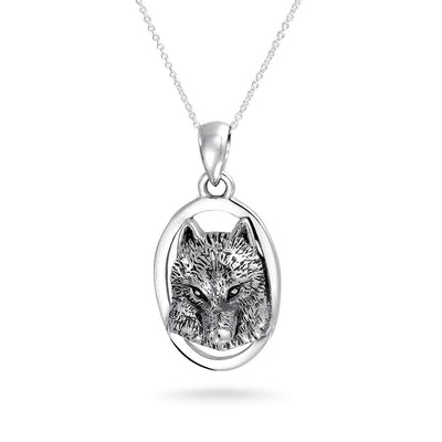 Unisex Oval Werewolf Pendant Necklace Sterling Silver Amulet for Teens & Men