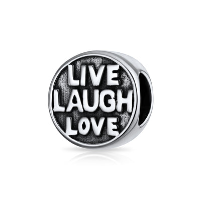 Word Live Laugh Love Mantra Inspirational Charm Bead Sterling Silver