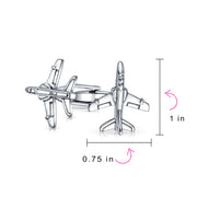 Airplane Military Jet Shirt Cufflinks Silver Tone Stainless Steel