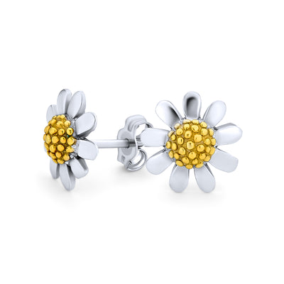 Daisy Flower Stud Earrings Tone Gold Plated 925 Sterling Silver