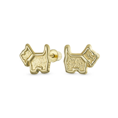 Tiny Mini BFF Pet Dog Breed Maltese Yorkie Stud Earrings 10K Gold Screw Back