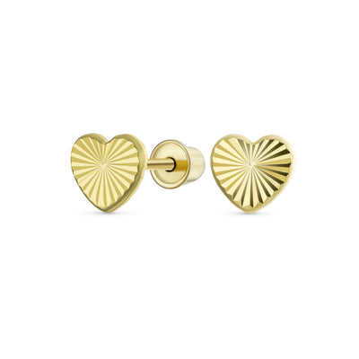 Minimalist 10K Yellow Gold Heart Stud Earrings with Secure Screw Back, 4MM