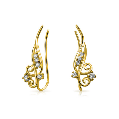 CZ Wire Ear Pin Crawlers Earrings 14K Gold Plated 925 Sterling Silver